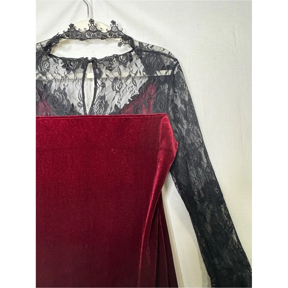 Womens Ren Faire Velvet‎ Sheer Lace Maxi Dress 2X Bell Sleeve Renaissance Goth